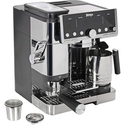 NINJA Luxe Pro 3ü 1 arada kahve makinesi, Latte, Cappuccino, soğuk demleme ve espresso makinesi, entegre tahıl öğütücü ve süt köpürtücülü, kullanımı kolay, 5 ön ayar köpük, gümüş, ES701EU