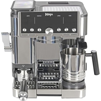 NINJA Luxe Pro 3ü 1 arada kahve makinesi, Latte, Cappuccino, soğuk demleme ve espresso makinesi, entegre tahıl öğütücü ve süt köpürtücülü, kullanımı kolay, 5 ön ayar köpük, gümüş, ES701EU