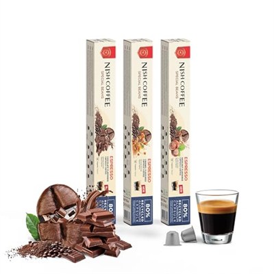 Nish Kahve Aromalı Kapsül Kahve 3lü Set Karamel Çikolata Fındık 30 Adet
