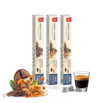 Nish Kahve Aromalı Kapsül Kahve 3lü Set Karamel Çikolata Fındık 30 Adet