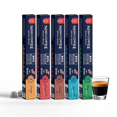 Nish Kahve Nespresso Uyumlu Kapsül Kahve 5li Set Lungo, Italy, Risteretto, Sport, Organik Adet