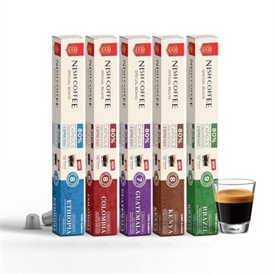 Nish Kahve Single Orijin Kapsül Kahve 5li Set Ethiopia, Colombia, Guatemala, Kenya, Brasil 50 Kapsül