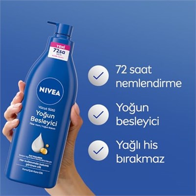 NIVEA Besleyici Vücut Sütü 400 ml, Kuru ve Çok Kuru Ciltler, 72 Saat Yoğun Nemlendirici,Badem Yağı