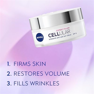 NIVEA Cellular Expert Filler Yoğun Yaşlanma Karşıtı Gündüz Bakım Yüz Kremi 50 ml, Hyaluronik Asit ve Folik Asit, SPF15 Güneş Koruması - Seçenekler: Tek Ebat (3 paketi), Tek Ebat