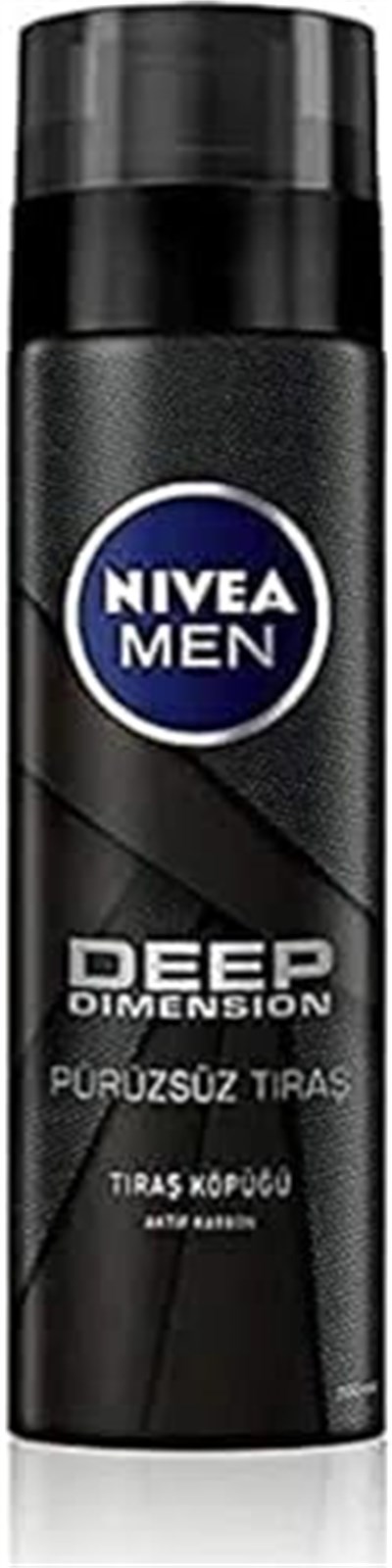 NIVEA MEN Erkek Deep Dimension Tıraş Köpüğü 200 ml, Kusursuz Tıraş,Aktif Karbon, Kaygan Tıraş Deneyimi