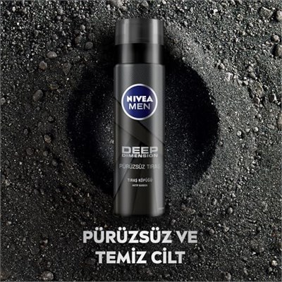NIVEA MEN Erkek Deep Dimension Tıraş Köpüğü 200 ml, Kusursuz Tıraş,Aktif Karbon, Kaygan Tıraş Deneyimi