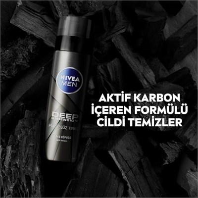 NIVEA MEN Erkek Deep Dimension Tıraş Köpüğü 200 ml, Kusursuz Tıraş,Aktif Karbon, Kaygan Tıraş Deneyimi