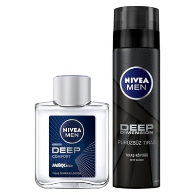 NIVEA MEN Erkek Deep Dimension Tıraş Seti, Tıraş Köpüğü 200ml ve Tıraş Sonrası Losyon 100ml, Kaygan Tıraş