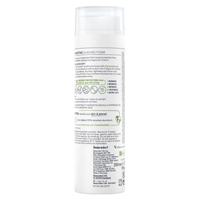 NIVEA MEN Erkek Hassas Tıraş Köpüğü 200 ml, Hassas Ciltlere Özel Hızlı Koruma, Yanma Karşıtı, Alkolsüz Formül