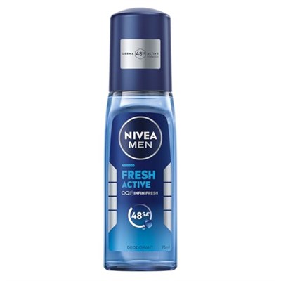 NIVEA MEN Erkek Pump Sprey Deodorant Fresh Active 75ml, Ter Ve Ter Kokusuna Karşı 48 Saat Koruma
