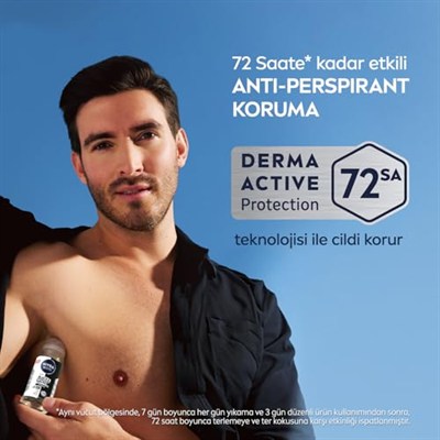 NIVEA MEN Erkek Roll On Deodorant Black&White Invisible Original 50 ml,72 Saat Anti-perspirant Terleme ve Ter Kokusuna Karşı Koruma,Giysilerde Leke Karşıtı,Erkeksi Koku,Etil Alkol İçermez