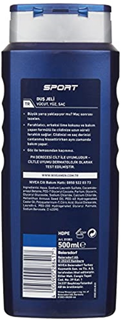 NIVEA MEN Erkek Sports Duş Jeli, 500 ml, 3ü 1 Arada Kullanım, Vücut, Yüz ve Saç, 24 Saat Ferahlık, Enerji Veren Koku - Seçenekler: 500 Ml, 500 Ml (2 paketi)