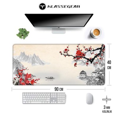 [NJ-BQ30-V1H0] Klasse Pro - 10 Farklı Model Dikişli Kenar 90x40 cm Oyuncu Gaming Mouse Pad (Cherry Blossom, 90x40 cm)