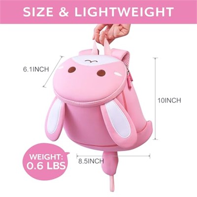 NOHOO Toddler Sırt Çantası Tasma, Mini Sevimli Karikatür Hayvan, Erkek Bebek Kız 3~6 Yaş için Su Geçirmez Seyahat Kitap Çantası, Pembe Tavşan, 3d Karikatür