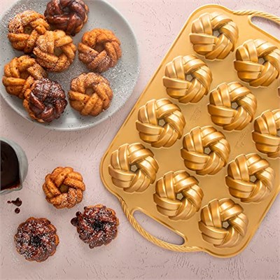 Nordic Ware 95377 Bundtlette Pan 75. Yıl Dönümü Örgülü Bundt Bites, Altın, 3,5
