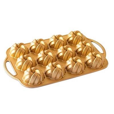Nordic Ware 95377 Bundtlette Pan 75. Yıl Dönümü Örgülü Bundt Bites, Altın, 3,5