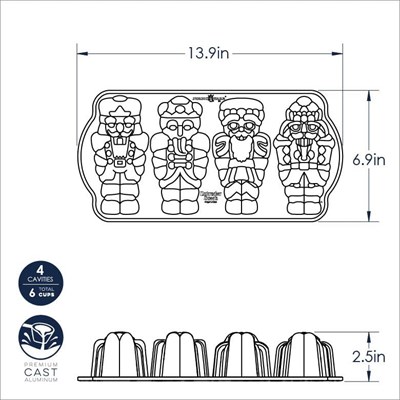 Nordic Ware Pişirme Kalıbı Nutcracker Cakelet Pan Alüminyum Gri, 35,6 cm x 17,5 cm, NW 92977