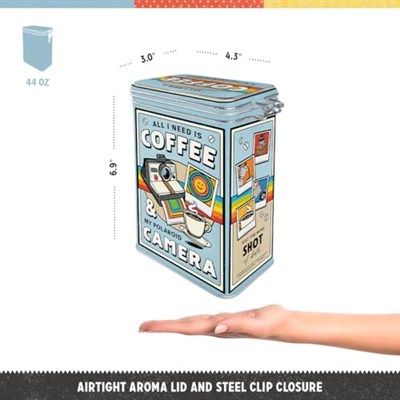 Nostalgic-Art Retro Kahve Kapları, 1,3 l, Polaroid Kahve ve Kamera - Fotoğraf severler için hediye fikri, resmi lisans ürünü (OLP), Aroma koruma kapaklı kutu, vintage tasarım