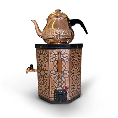 Nostaljik Elektrikli Bakır İşlemeli Çay Semaveri - 3 Litre (Bakır Demlik Hediyeli)