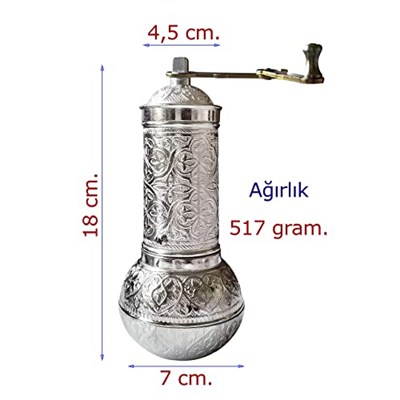 Nostaljik Osmanlı Kahve Değirmeni, Baharat Değirmeni Topuz Hazneli (Gümüş)