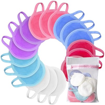 NUGILLA | 18 Paket Yeniden Kullanılabilir Makyaj Temizleyici Pedler Yıkanabilir Çamaşır Torbası ile | Mikrofiber Temizleyici Yüz Yuvarlakları Mendil Gözler/Dudaklar Kadınlar Erkekler için Temiz | Çevr