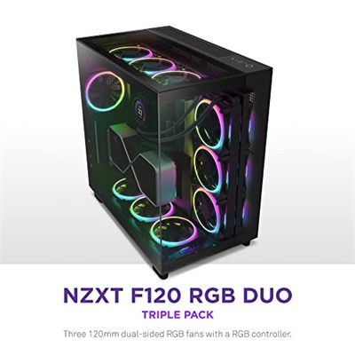 NZXT F120 RGB Duo Üçlü Paket - RGB Kontrolörlü 3 x 120 mm Çift Taraflı RGB Fanlar - 20 Ayrı Adreslenebilir LED - Dengeli Hava Akışı ve Statik Basınç - Akışkan Dinamik Rulman - PWM - Siyah
