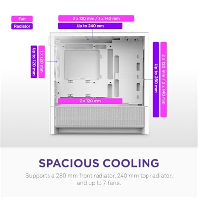 NZXT H3 Flow Micro-ATX PC Kasası, Optimize Edilmiş Hava Akışı, 1x 120mm Arka Fan Dahil, Tam Boyutlu GPU Desteği, 280mm Ön ve 240mm Üst Radyatör, Back-Connect Anakart Uyumluluğu, Beyaz