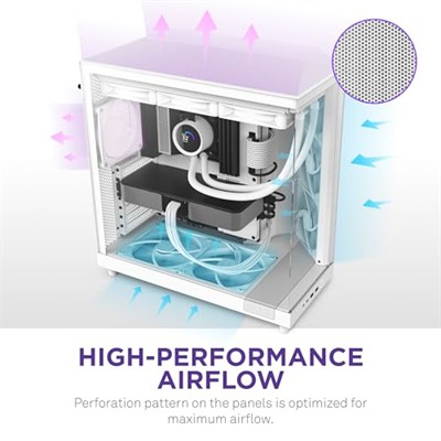 NZXT H6 Flow Orta Kule ATX PC Kasası, Kompakt Çift Odacıklı Tasarım, Panoramik Temperli Cam, Yüksek Hava Akışı, 3x 120mm Fan Dahil, Kablo Yönetimi, Beyaz