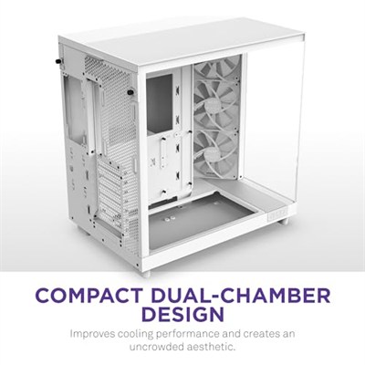 NZXT H6 Flow Orta Kule ATX PC Kasası, Kompakt Çift Odacıklı Tasarım, Panoramik Temperli Cam, Yüksek Hava Akışı, 3x 120mm Fan Dahil, Kablo Yönetimi, Beyaz