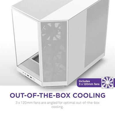 NZXT H6 Flow Orta Kule ATX PC Kasası, Kompakt Çift Odacıklı Tasarım, Panoramik Temperli Cam, Yüksek Hava Akışı, 3x 120mm Fan Dahil, Kablo Yönetimi, Beyaz