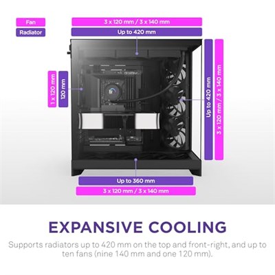 NZXT H9 Flow 2025 Orta Kule ATX PC Kasası, Büyük Çift Odacıklı Tasarım, 3x 140mm + 1x 120mm Fan Dahil, 420mm Radyatör Desteği, Temperli Cam, - Seçenekler: Non RGB Fans, RGB Fans, H9 Akış RGB (2025)...