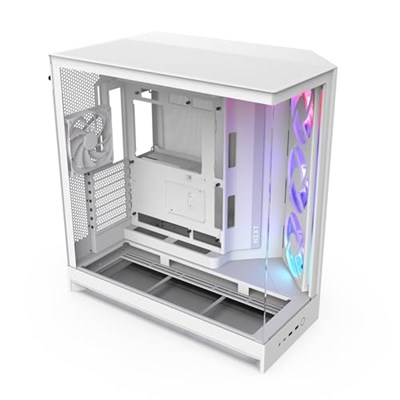 NZXT H9 Flow RGB (2025) – Büyük Çift Bölmeli ATX Mid-Tower Airflow Bilgisayar Kasası – 1 x 420 mm RGB Fan Birimi ve 1 x 120 mm Fan – 420 mm Radyatör Desteği – Sertleştirilmiş Cam – Beyaz | Önceden kur