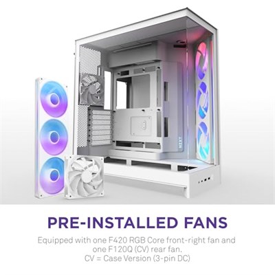 NZXT H9 Flow RGB (2025) – Büyük Çift Bölmeli ATX Mid-Tower Airflow Bilgisayar Kasası – 1 x 420 mm RGB Fan Birimi ve 1 x 120 mm Fan – 420 mm Radyatör Desteği – Sertleştirilmiş Cam – Beyaz | Önceden kur