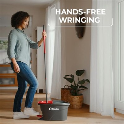 O-Cedar EasyWring Mikrofiber Spin Mop, Kovalı Zemin Temizleme Sistemi, Kırmızı, Gri