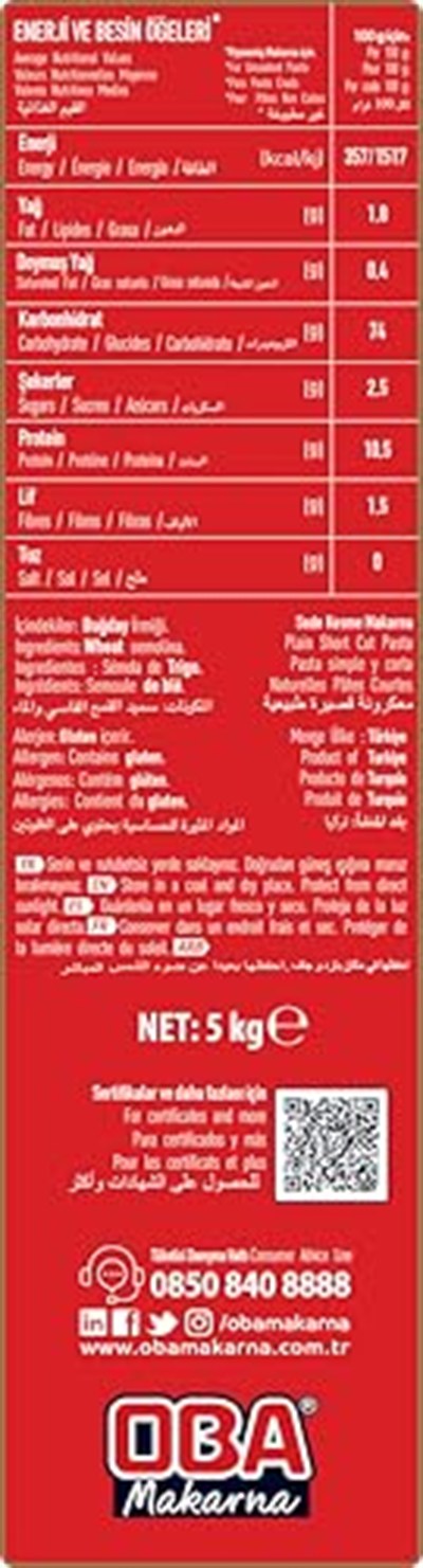 Oba Makarna Catering Arpa Şehriye 5 Kg