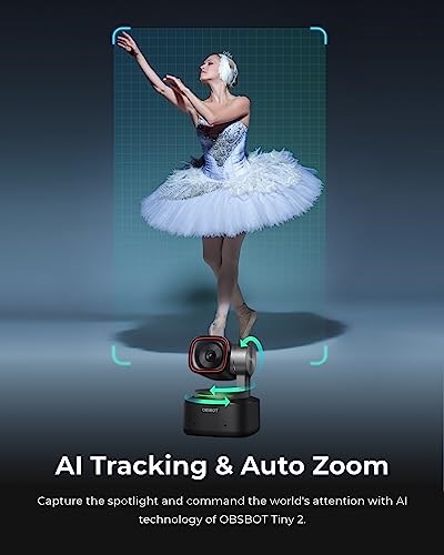 OBSBOT Tiny 2 – PTZ 4K web kamerası, AI izleme, sesli kontrol, jest kontrolü, otomatik odaklama, USB3.0, birden fazla mod, bilgisayar için web kamerası, konferanslar, yayın, görüntülü telefon, zoom.