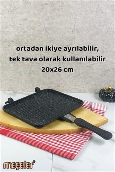 Ocak Üstü Granit Döküm El Tost ve Çok Amaçlı Grill Tava SİYAH