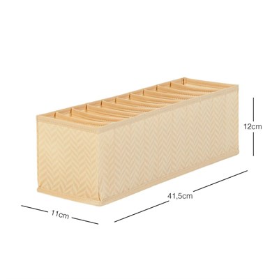 Ocean Home Textile 10 Bölmeli Bej Balıksırtı Çekmece Düzenleyici 11 X 41,5 X 12 Cm