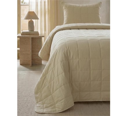 Ocean Home Textile %100 Pamuk Kumaş Kapitoneli Bej Çok Amaçlı Tek Kişilik Yatak Örtüsü Seti 1 Adet 180 X 230 / 1 Adet 50 X 70 Cm