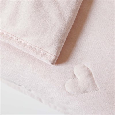 Ocean Home Textile %100 Pamuk Penye Pembe Kalp Nakışlı Bebek Çok Amaçlı Örtü 90 X 120 Cm