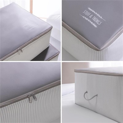 Ocean Home Textile 2 Adet Mega Boy Gri Çizgili Stuff&things Baza Altı Hurç Set 74 X 46 X 22 Cm