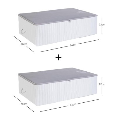 Ocean Home Textile 2 Adet Mega Boy Gri Çizgili Stuff&things Baza Altı Hurç Set 74 X 46 X 22 Cm
