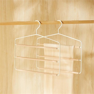 Ocean Home Textile 2li 3 Katlı Ahşap Destekli Mat Beyaz Renk Metal Giysi Askısı 32 X 36.5 X 0.47 Cm