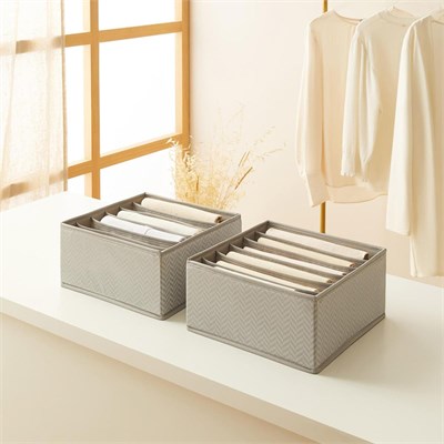 Ocean Home Textile 2li 6 Bölmeli Gri Balıksırtı Çekmece İçi Düzenleyici Kutu Set 28 X 28 X 13 Cm