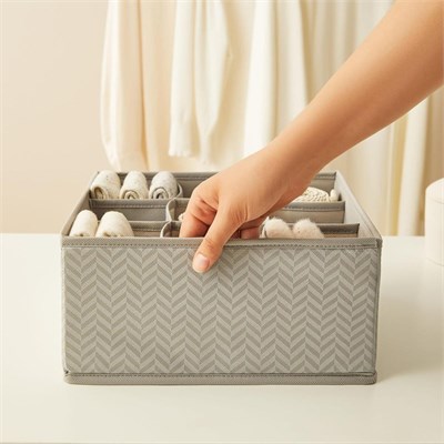 Ocean Home Textile 2li 9 Bölmeli Petek Gri Balıksırtı Çekmece İçi Düzenleyici Kutu Set 28 X 28 X 13 Cm