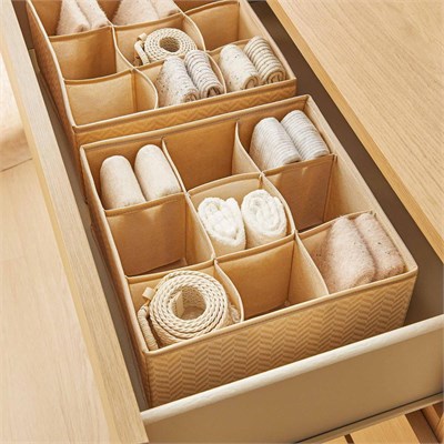 Ocean Home Textile 2li 9 Bölmeli Petek Bej Balıksırtı Çekmece İçi Düzenleyici Kutu Set 28 X 28 X 13 Cm