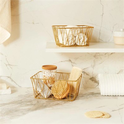 Ocean Home Textile 2li Altın Renk Metal Sepet Set 25 X 18.5 X 10.5 / 20.5 X 15.5 X 10 Cm