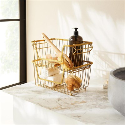 Ocean Home Textile 2li Altın Renk Metal Sepet Set 32 X 22 X 16 Cm