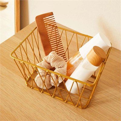 Ocean Home Textile 2li Altın Renk Metal Sepet Set 25 X 18.5 X 10.5 / 20.5 X 15.5 X 10 Cm