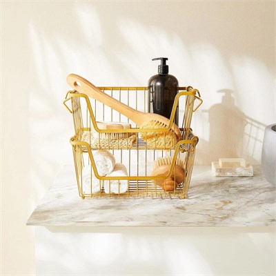 Ocean Home Textile 2li Altın Renk Metal Sepet Set 32 X 22 X 16 Cm